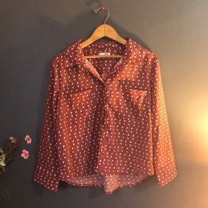 Amuse Society Button Down Shirt Red Print Sz S